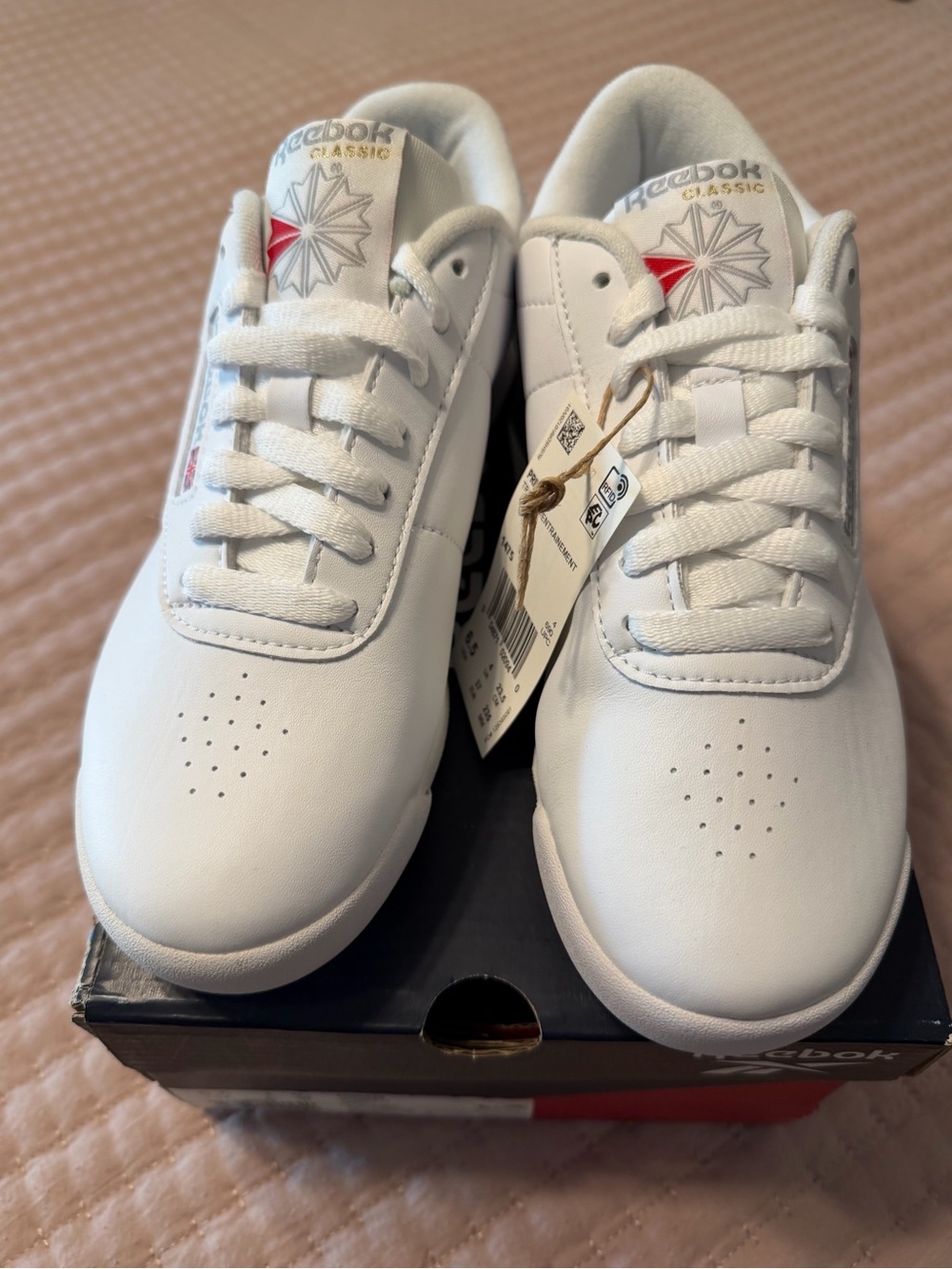 Reebok Kids White Leather Sneakers with Subtle Red Accent